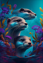 Beautiful geometric Otters concept, abstract  background. Generative AI technology.
