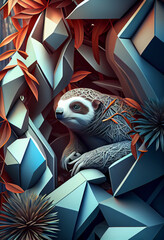 Beautiful geometric Sloths concept, abstract  background. Generative AI technology.
