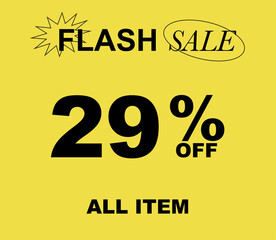 29% Flash sale Special Offer vector art illustration on yellow background. Eps 10
