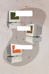 Creative photo collage minimal designed art advertisement vintage computers messages income online...