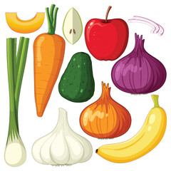 Set of mix fruit and vegetable