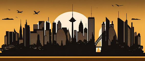 Obraz premium Flat silhouette of Sydney skyline against a blue sky - Generative AI