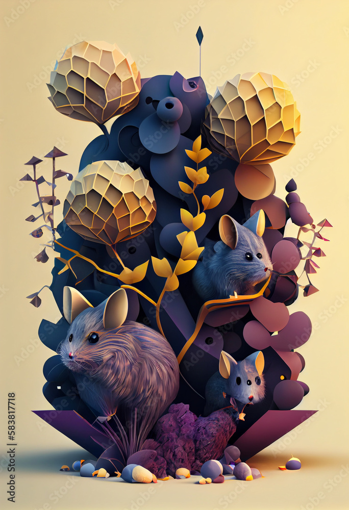 Wall mural Beautiful geometric Mice concept, abstract  background. Generative AI technology.
