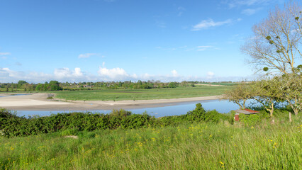 Salt meadows in the bay of Sienne. Heugueville-sur-Sienne village