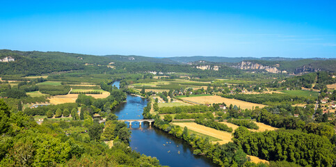 Fototapeta na wymiar River Dordogne, panoramic view of French countryside, France