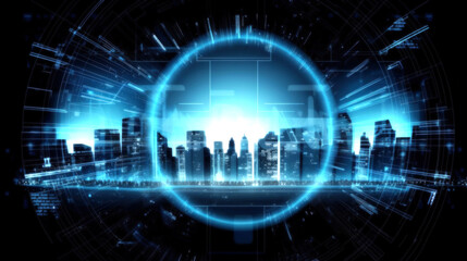 Modern hi-tech, science, futuristic technology concept. Abstract digital high tech city design Background. Generative AI