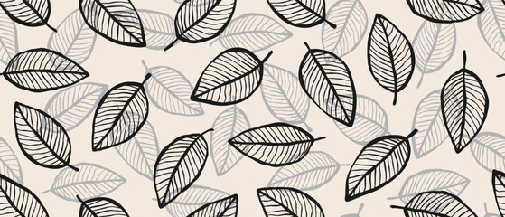 Hand drawn minimal abstract organic shapes seamless pattern, leaves and flowers.
