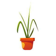 Plant Growing in a Clay Pot Isolated on White. Vector Illustration in Cartoon Style.