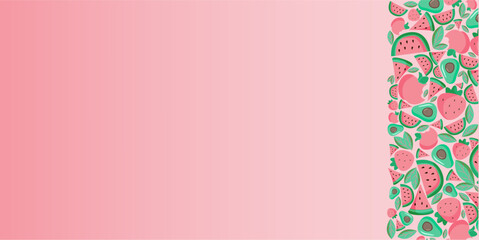 Fresh fruits Vector illustration for Website banner template, card, invitation. Border from fruts 