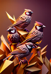 Beautiful geometric Sparrows concept, abstract  background. Generative AI technology.
