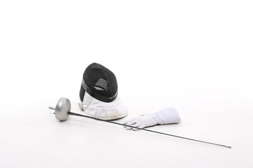 Sports equipment for fencing on a white background.