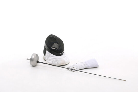Sports equipment for fencing on a white background.