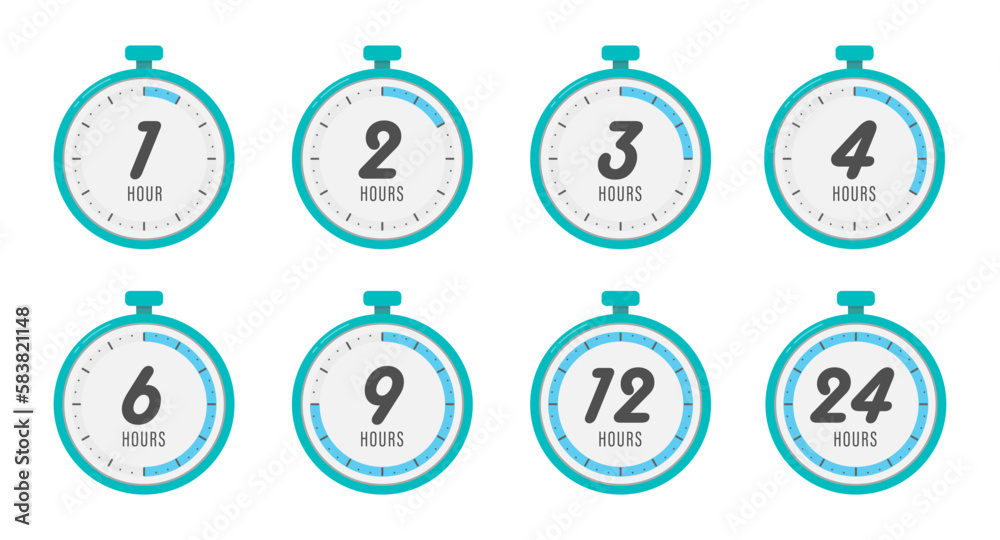 Aufkleber stopwatch icons with different hours in a flat design