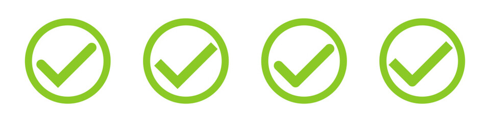 Green check mark vector illustration set. OK sign. Checklist mark icon.