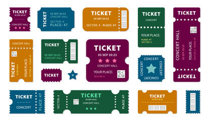 Ticket coupon template collection. Concert ticket in a flat design