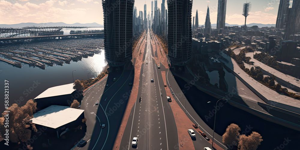 Wall mural a road leading to a major city - generative ai