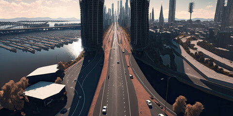 Fototapeta na wymiar A road leading to a major city - Generative AI