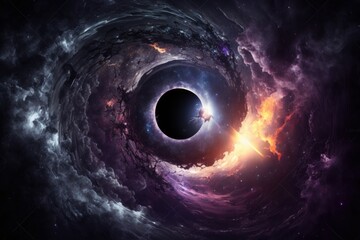Black hole starry background. Beautiful colorful 3d picture. Generative AI