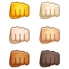 Different mood emoji. Emotional fist bump punch fight emoji hand set of various skin tonescute cartoon stylized vector cartoon illustration icons. Isolated on white background.