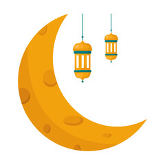 Crescent Moon with Start and Mosque Illustration