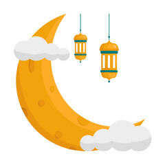 Crescent Moon with Start and Mosque Illustration