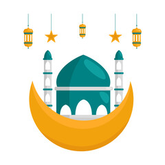 Crescent Moon with Start and Mosque Illustration