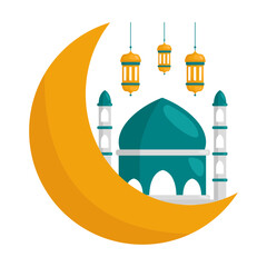Crescent Moon with Start and Mosque Illustration