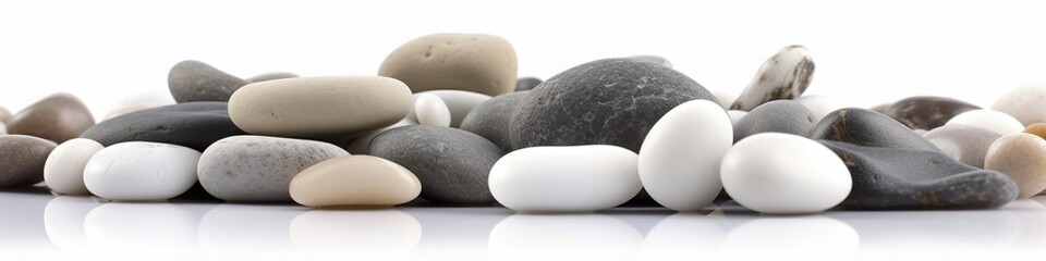 Fototapeta na wymiar Panoramic image of pebbles in a neat pile. Perfect Website Image.