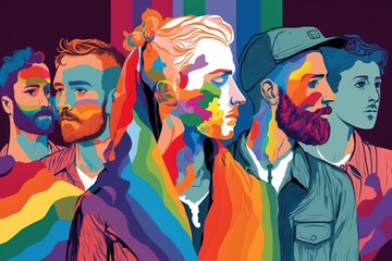 LGBT community in post impressionism style, men. Beautiful illustration picture. Generative AI