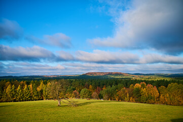 Fototapeta na wymiar Vast autumn panorama of Roztocze hills and forests
