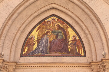 Santa Maria del Rosario in Prati Church Facade Mosaic Depicting Christ Crowning Holy Mary in Rome, Italy