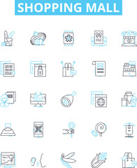 Shopping mall vector line icons set. Shopping, Mall, Store, Outlet, Bazaar, Plaza, Retail illustration outline concept symbols and signs