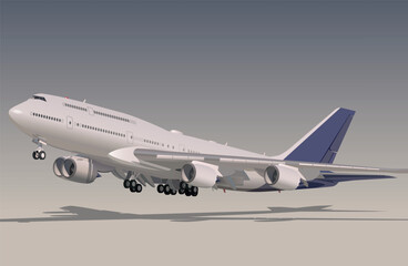 Naklejka premium A large plane takes off at the airfield. Vector.