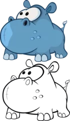 Gardinen Vector Illustration of a Cute Cartoon Character Hippo for you Design and Computer Game. Coloring Book Outline Set © liusa
