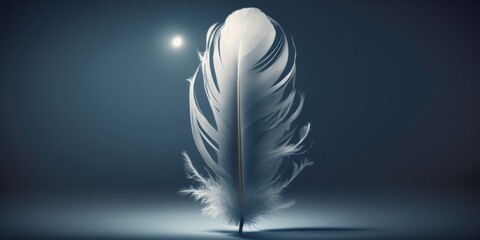 White feather with blue background and sparkles