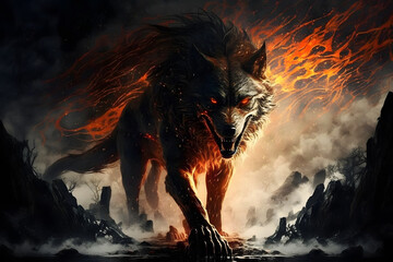 Epic fenrir on fire. Generative AI