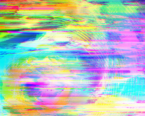 Glitch art, data error, pixel sorting. Colorful abstract background. Glitchy distorted pattern. Created with a mix of analog and digital techniques.