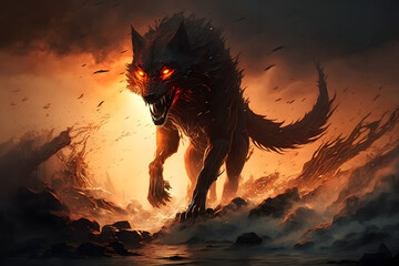 Epic fenrir on fire. Generative AI