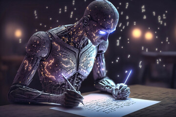 artificial intelligence is used to write detailed short stories, poems or the generation of short texts. .image created with generative artificial intelligence
