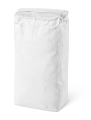 Blank white paper bag package of flour with shadow isolated on transparent background