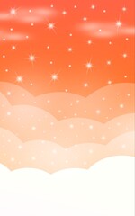 Vertical banner with clouds and shining stars on orange sky