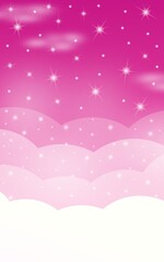 Vertical banner with clouds and shining stars on pink sky