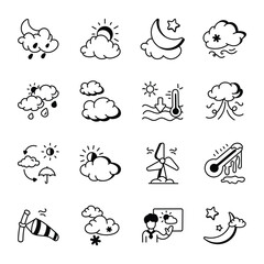 Obraz premium Collection of Sketchy Weather Forecast Icons 