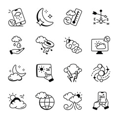 Obraz premium Bundle of Doodle Style Meteorology Icons