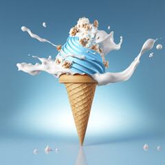 Ice cream cones floating in the air,Generative AI. High quality photo