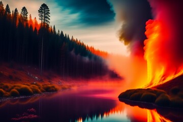 Obraz premium Forest on fire, Created by Generative AI, Artificial Intelligence
