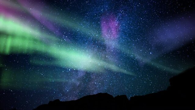 Aurora Purple Green and Milky Way Galaxy Canyon Loop