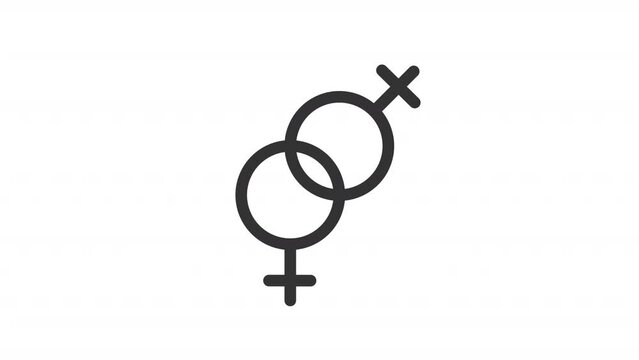 Animated lesbian sign linear icon. LGBT community. Sexual orientation. Love and pride. Seamless loop HD video with alpha channel on transparent background. Outline motion graphic animation