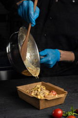 Pasta with cheese In a box for delivery