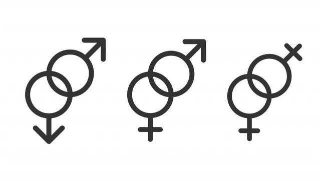 Animated orientation linear icons. Love and pride. Gender and sexuality. LGBTQ. Seamless loop HD video with alpha channel on transparent background. Outline motion graphic animation